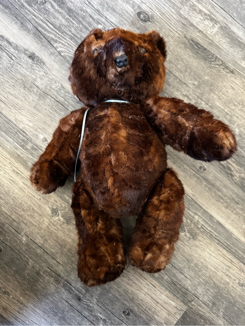 Vintage artist-made jointed teddy bear with real mink fur,  19” standing